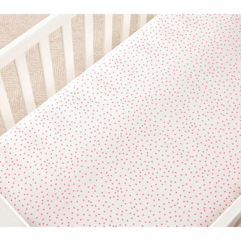 Pottery Barn Kids Organic Cotton Crib Fitted Sheet Neon Dots Pink image number 1