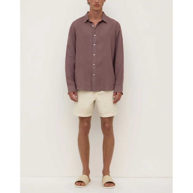 Assembly Label Everyday Mens Linen Long Sleeve Shirt Plum image number 3