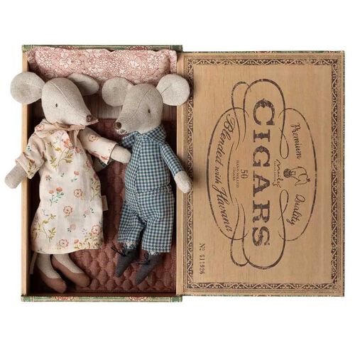 Maileg Grandma And Grandpa Mice In Cigarbox