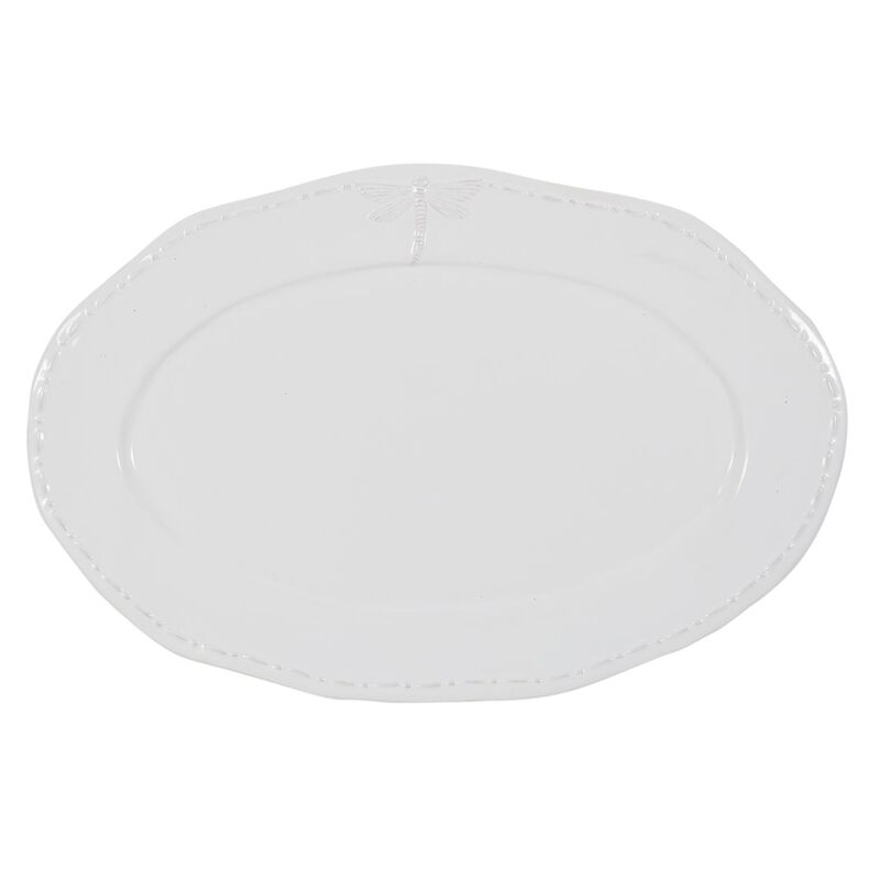 French Country Dragonfly Stoneware White Oval Platter Large image number 0