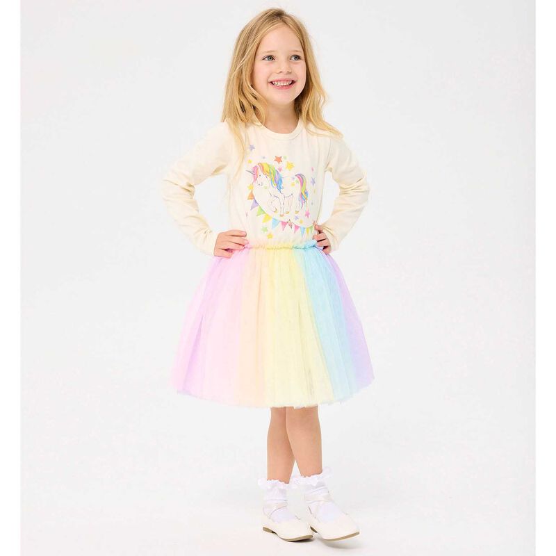 Rock Your Baby Unicorn Flags Long Sleeve Circus Dress image number 1