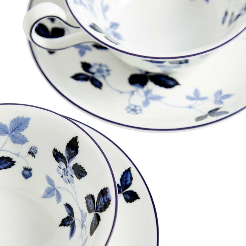 Wedgwood Wild Strawberry Inky Blue Teacup & Saucer Peony Set of 2 image number 1