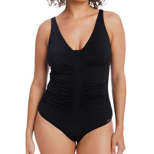 Togs Black V-Neck Ruched Swimsuit