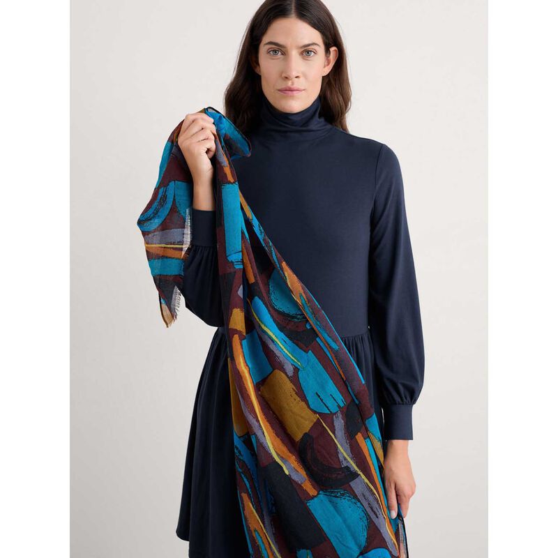 Seasalt Cornwall Pretty Printed Scarf Zennor Stack Dark Rye image number 2