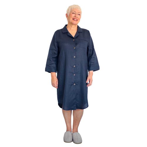 MM Linen Navy Linen Nightshirt
