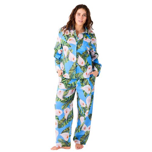 Kip&Co Lily Of The Valley Blue Organic Cotton LS Shirt & Pant PJ Set