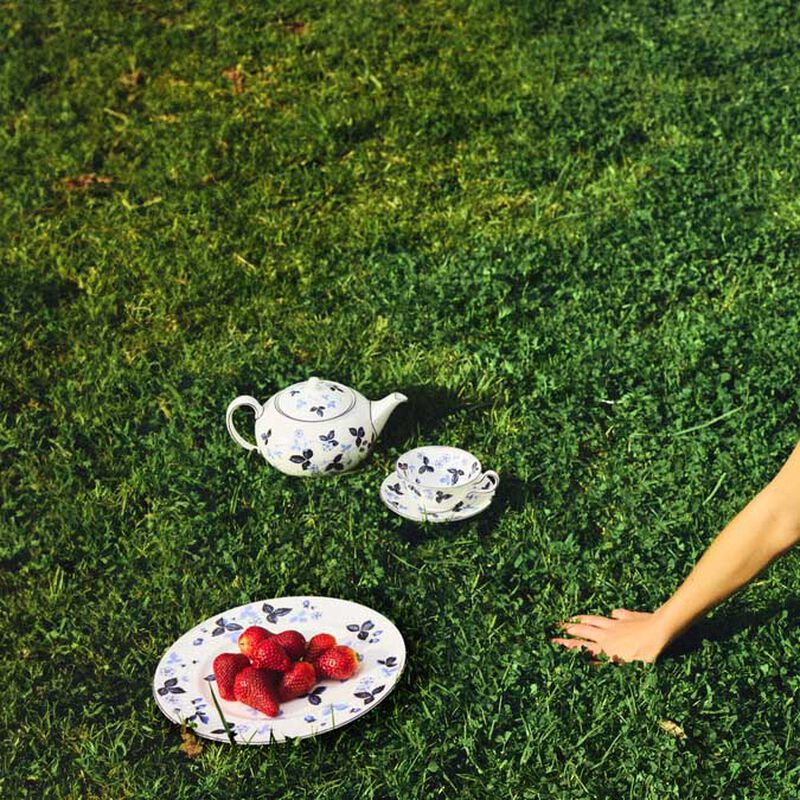 Wedgwood Wild Strawberry Inky Blue Teacup & Saucer Peony Set of 2 image number 2