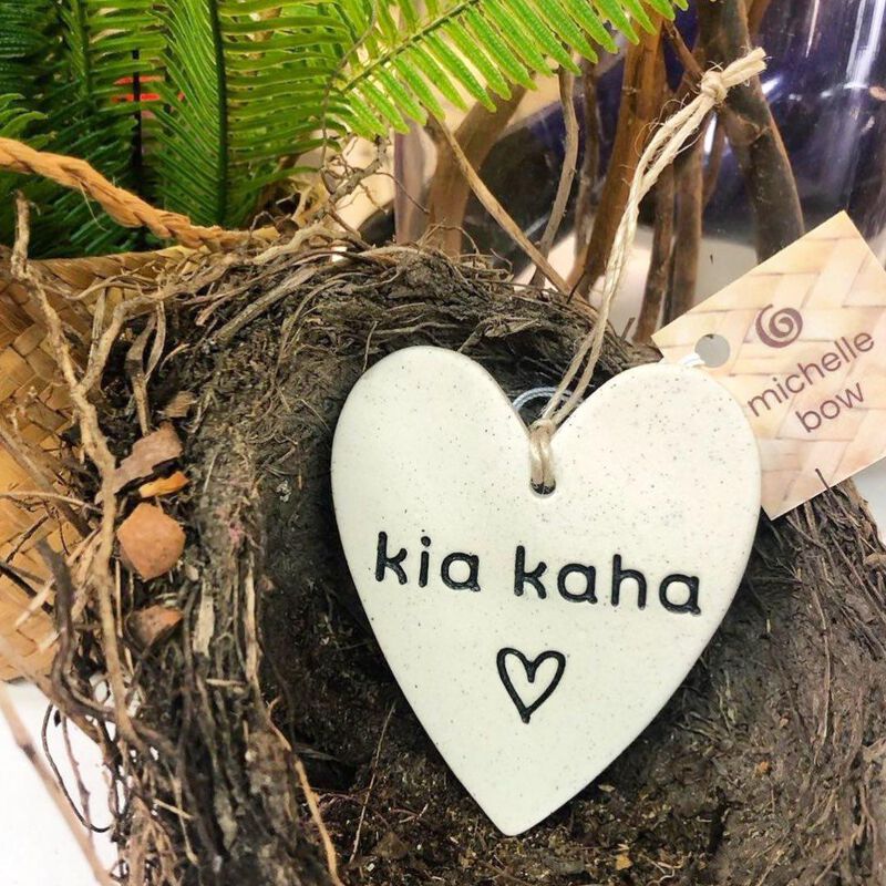 Michelle Bow Ceramics Hanging Nz Sand Heart 8cm x 9cm Kia Kaha image number 1