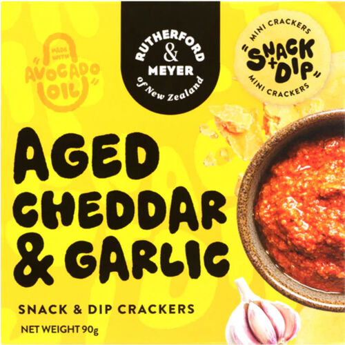 Rutherford & Meyer Snack & Dip Crackers Aged Cheddar & Garlic 90g