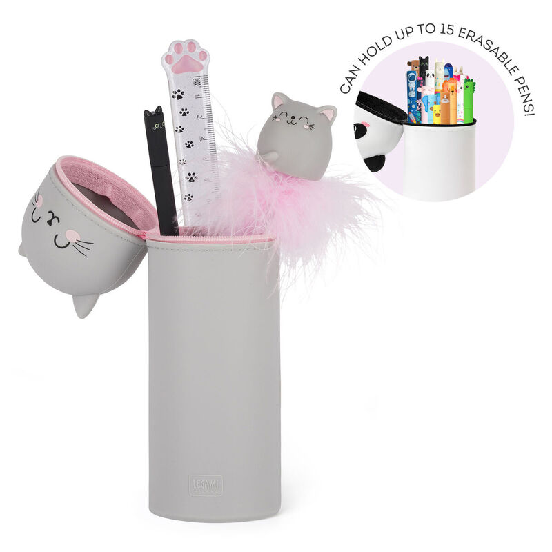 Legami Kawaii 2-in-1 Soft Silicone Pencil Case - Kitty image number 1