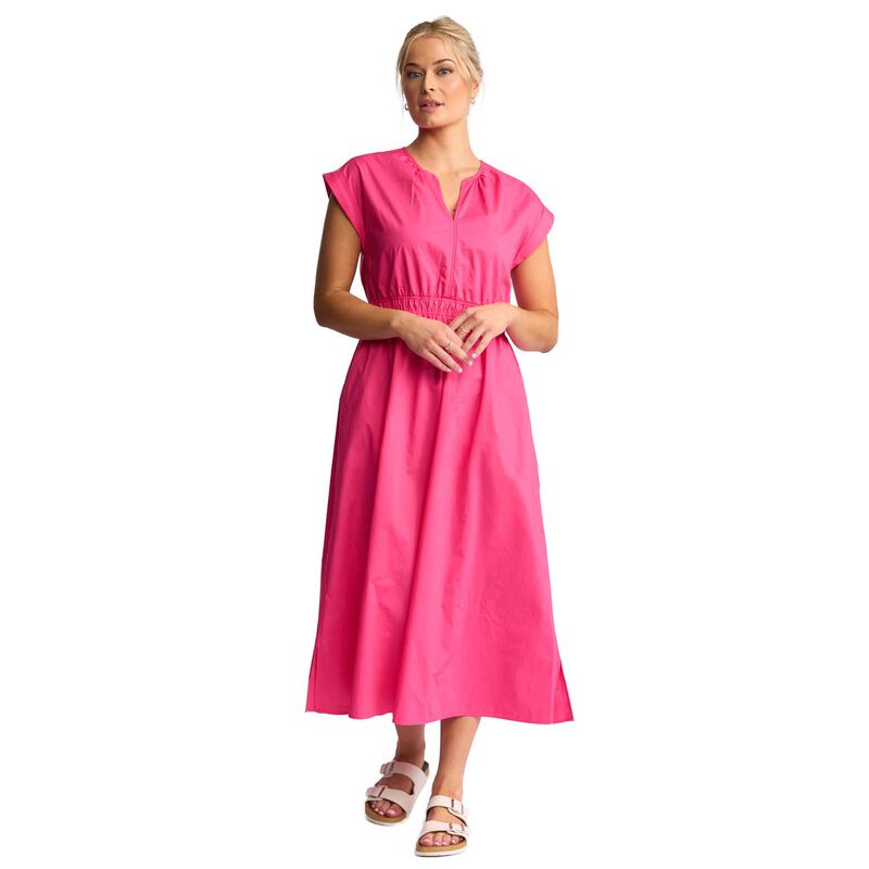 Vassalli V Neck Shirred Waist Dress With Contrast Trim And Pockets image number 0