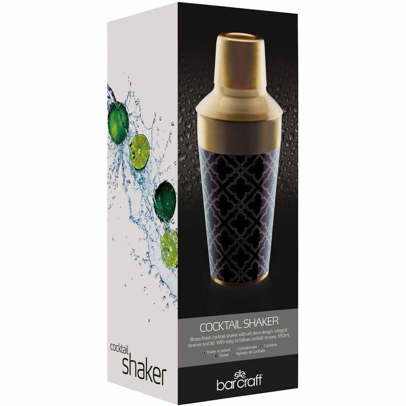 Barcraft Brass Deco Stainless Steel Cocktail Shaker 650ml image number 1