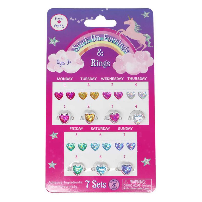 Pink Poppy 7 Day Stick On Earrings & Ring Set image number 0