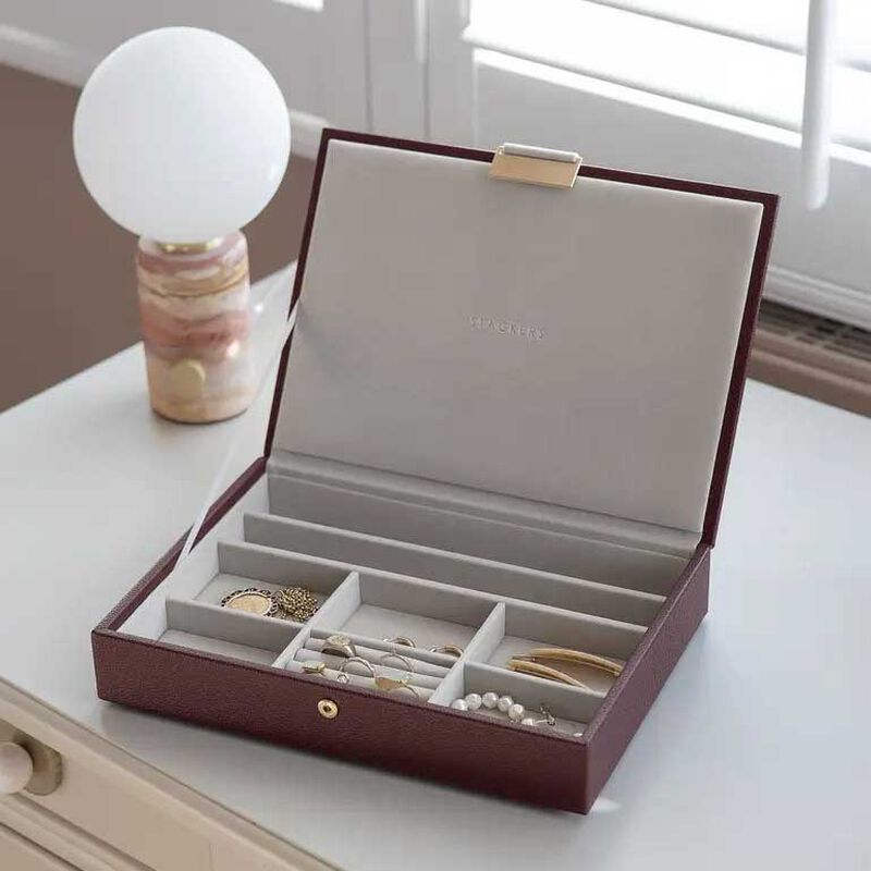 Stackers Classic Lidded Jewellery Box - Burgundy image number 1