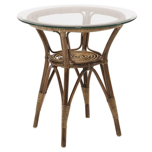 SIKA Originals Tony Rattan Side Table 60cm with Glass Top - Antique