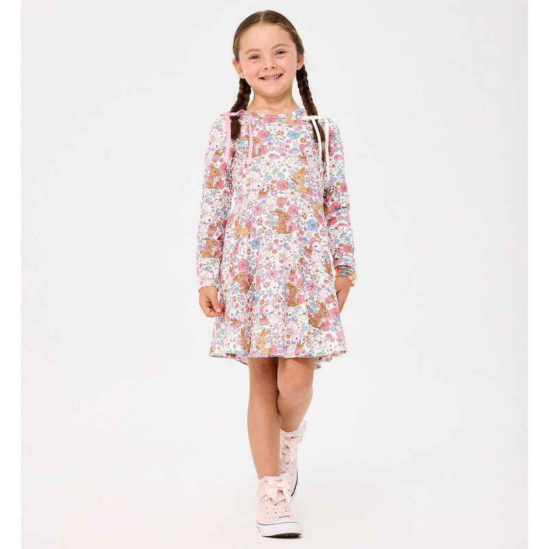 Rock Your Baby Ditsy Bunny Long Sleeve Waisted Dress image number 1
