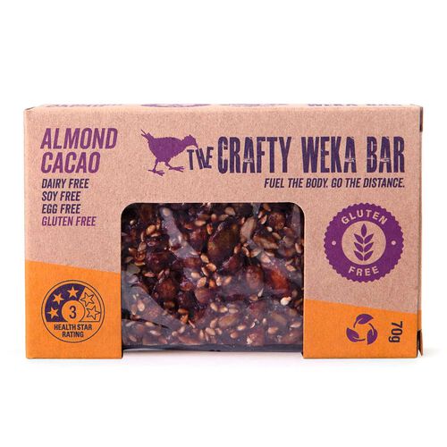 The Crafty Weka Almond Cacao Gluten Free Bar 70g