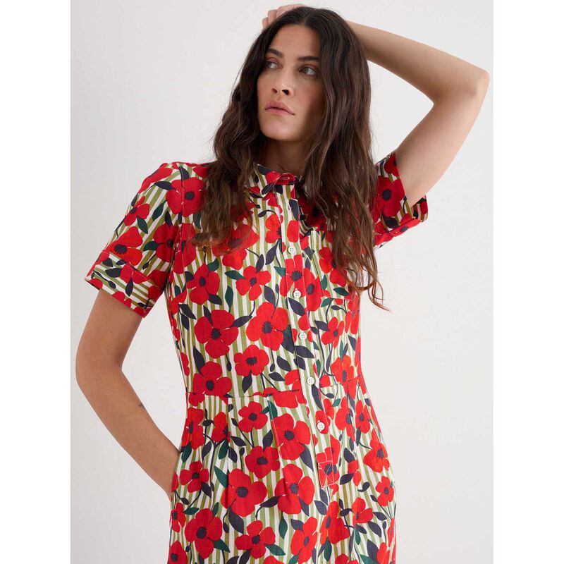 Seasalt Cornwall Birch Glade Dress Stripey Floral Moss image number 2