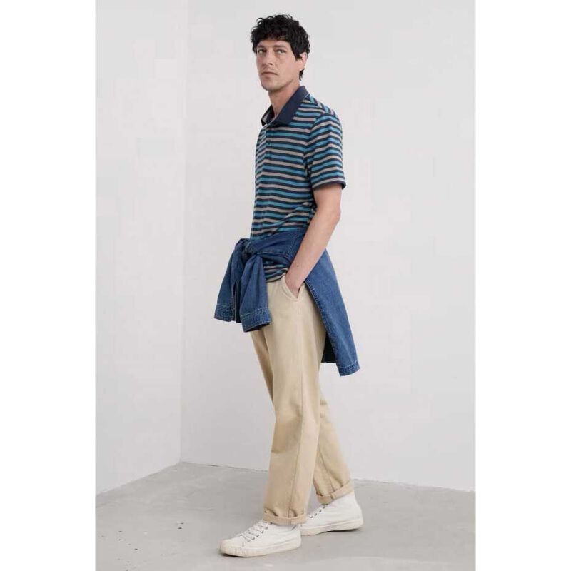 Seasalt Cornwall Ballan Stripe Polo Duet Mini Cornish Squid Ink Azurite image number 3