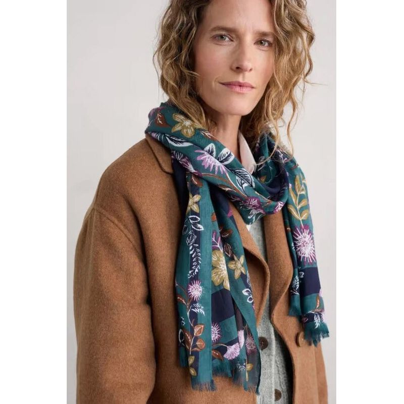 Seasalt Cornwall May Garland Scarf Bloom Border Dusky Jade image number 1