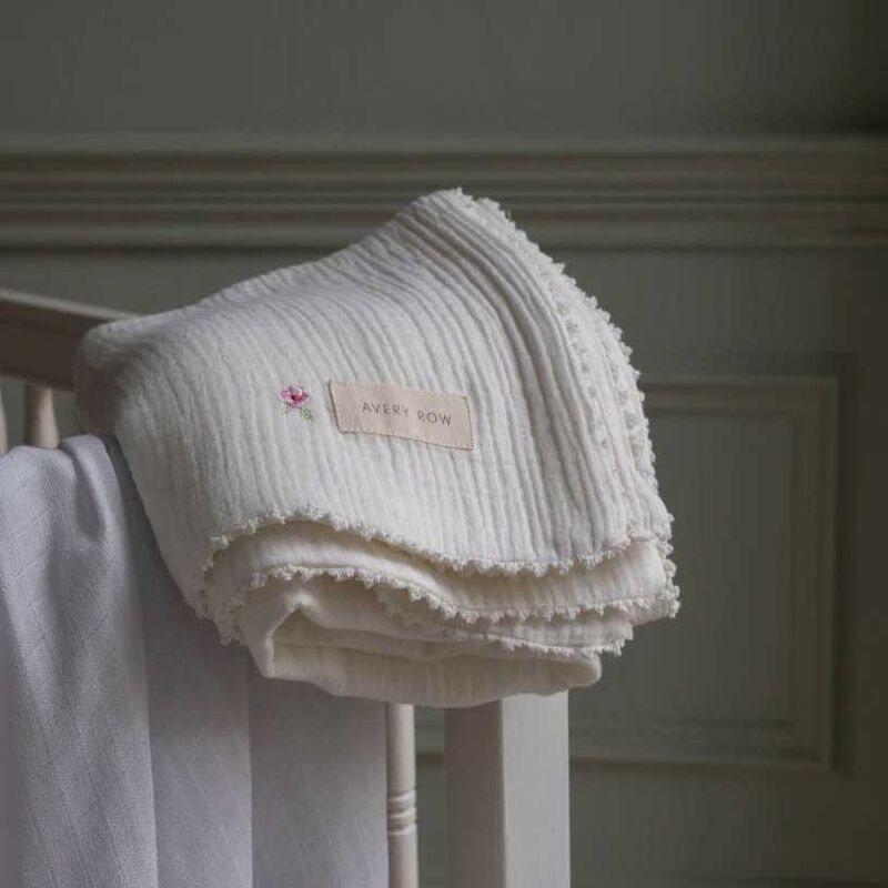 Avery Row Embroidered Muslin Blanket - Anemone image number 3