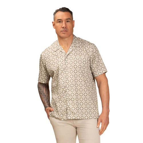 Rembrandt Hahei Olive Green Geo Short Sleeve Shirt