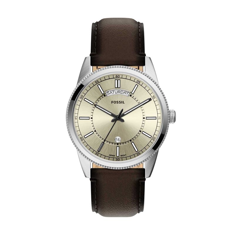 Fossil Pearson 42mm Three-Hand Day-Date Brown Leather Watch image number 0