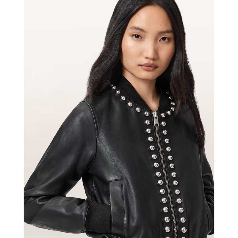AllSaints Orten Wilder Leather Bomber Jacket image number 2