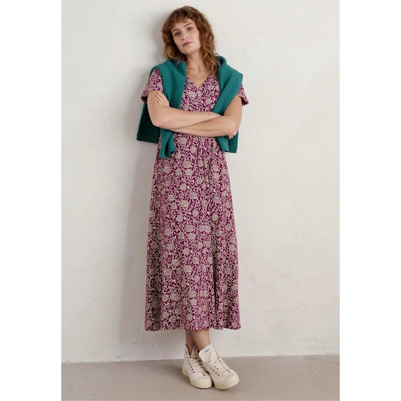 Seasalt Cornwall Chateaux Dress Trailing Woodblock Cassis image number 3