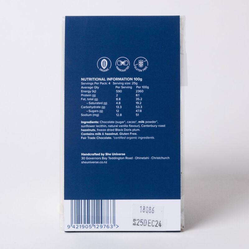 Ballantynes Dark Chocolate Hazelnut & Black Doris Plum Bar 100g image number 1