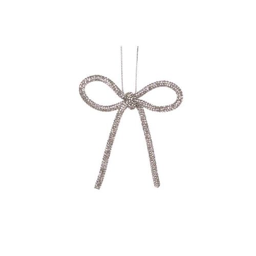 Holly & Ivy 9cm Silver Beaded Bow Ornament