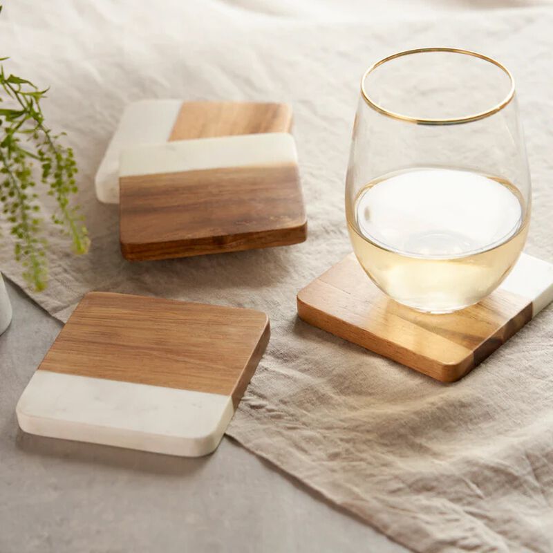 Marble & Acacia Coaster Set By Twine® image number 1
