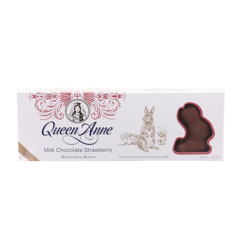 Queen Anne Strawberry Milk Chocolate Marshmallow Easter Bunnies 200g image number 0