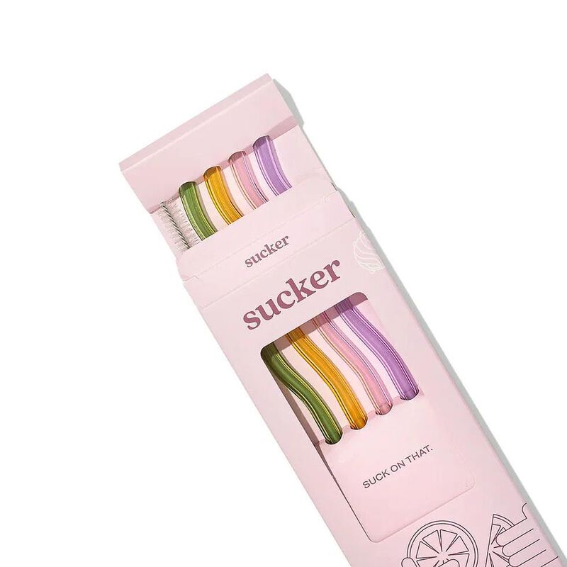 Sucker Wavy Reusable Glass Straws 4 Pack - Multi Colour image number 1