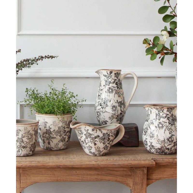 French Country Black Floral Jug Tall image number 1