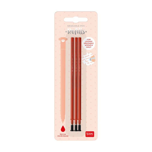 Legami Refill Erasable Pen - Red - 3Pc Pack