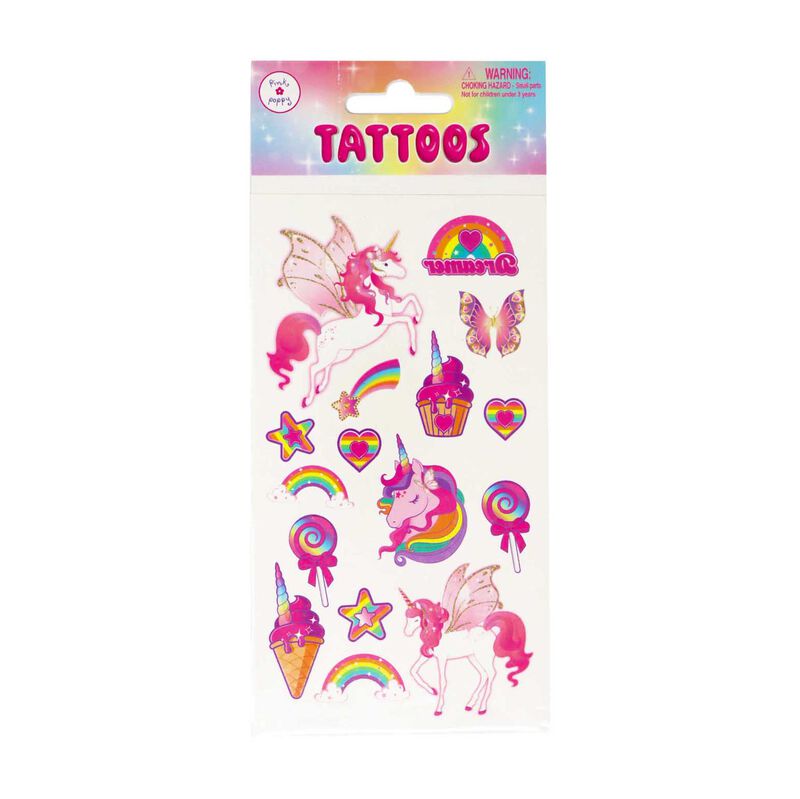 Pink Poppy Unicorn Temporary Tattoos image number 1