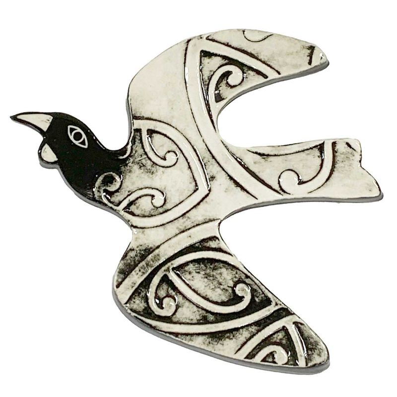 Borrowed Earth Ceramic Bird Small - Kowhaiwhai Tui image number 0