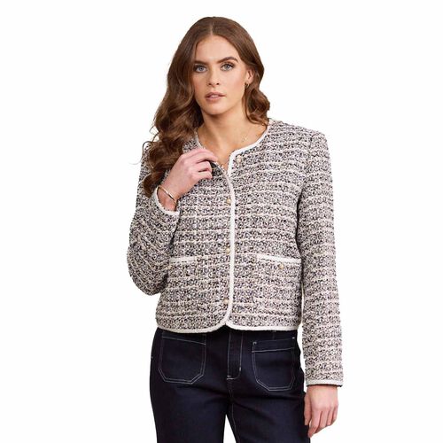 Vassalli Short Collarless Lined Jacket With Trim Detail