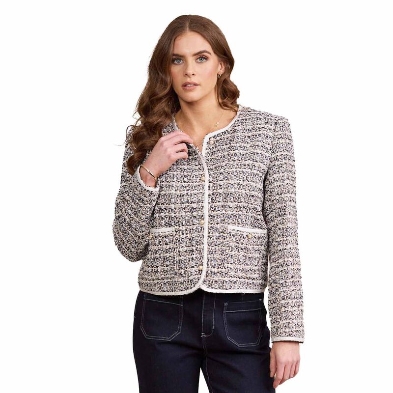 Vassalli Short Collarless Lined Jacket With Trim Detail image number 0