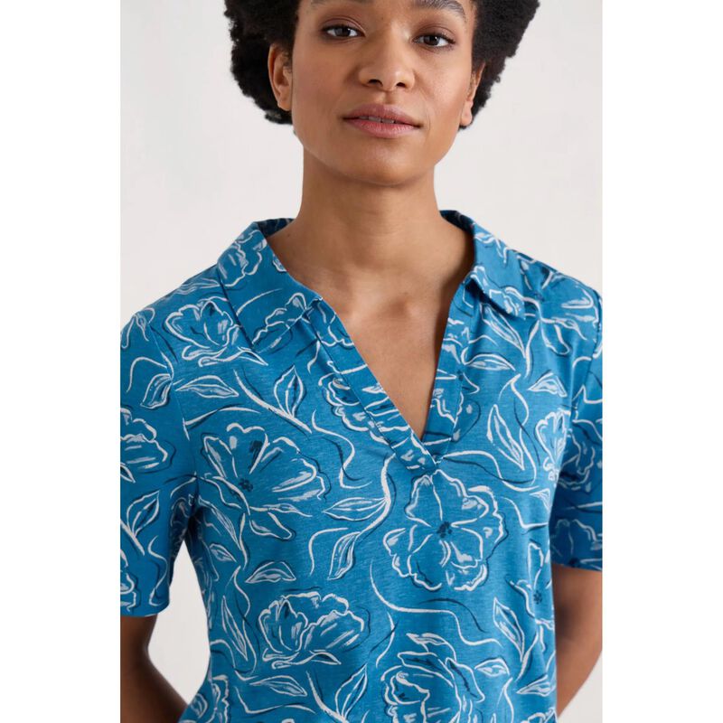 Seasalt Cornwall S/S Misty Sky Shirt Inky Camellia Sailboats image number 2
