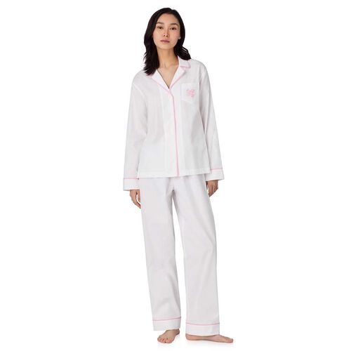 Lauren Ralph Lauren Cotton Herringbone L/S Notch Collar Pajama Set