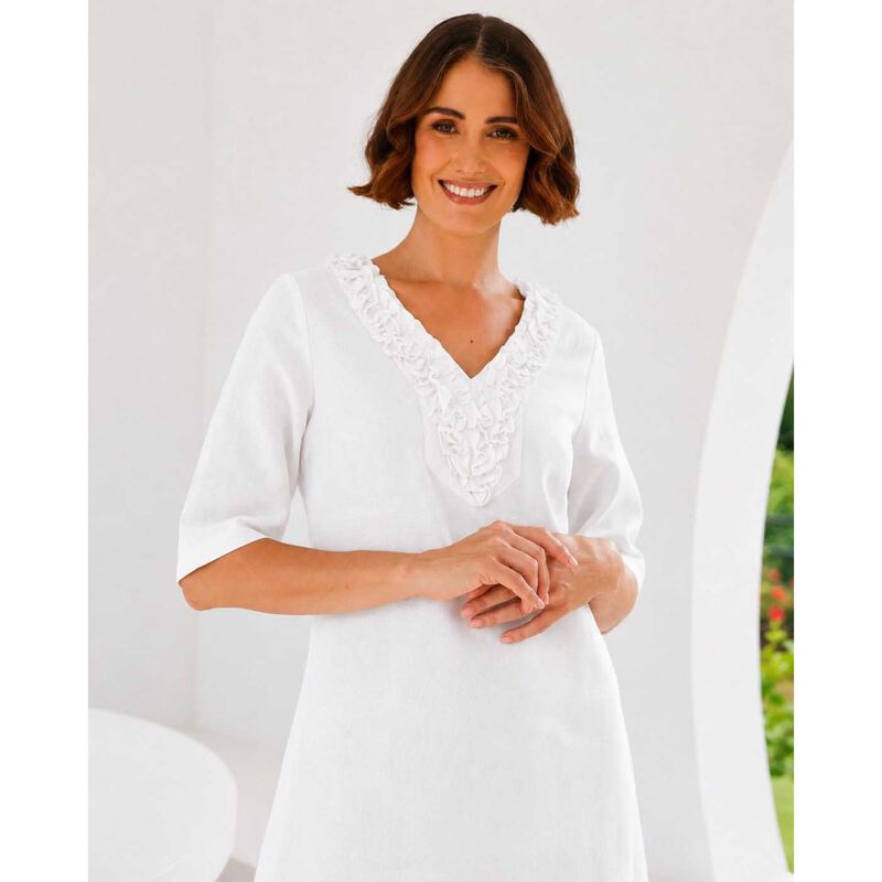 See Saw 100% Linen  Ss Ruffle Front Dress image number 1