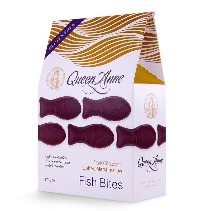 Queen Anne Fish Bites Dark Chocolate Coffee Marshmallow 170g image number 0