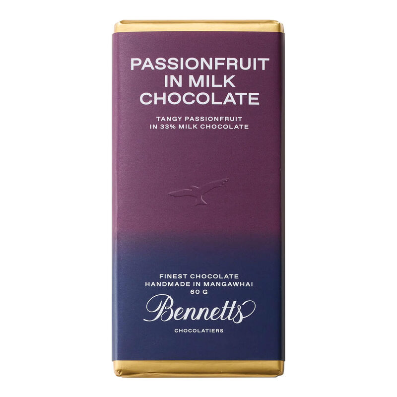 Bennetts of Mangawhai Passionfruit Milk Chocolate Bar 60g image number 0
