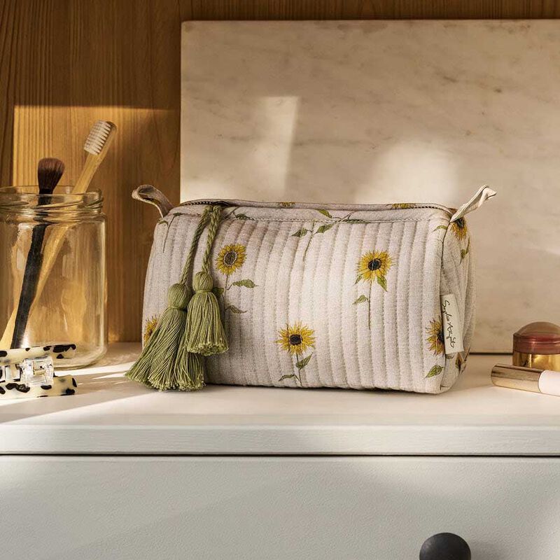 Sophie Allport Wash Bag - Quilted - Small - Sunflower Linen Look image number 1