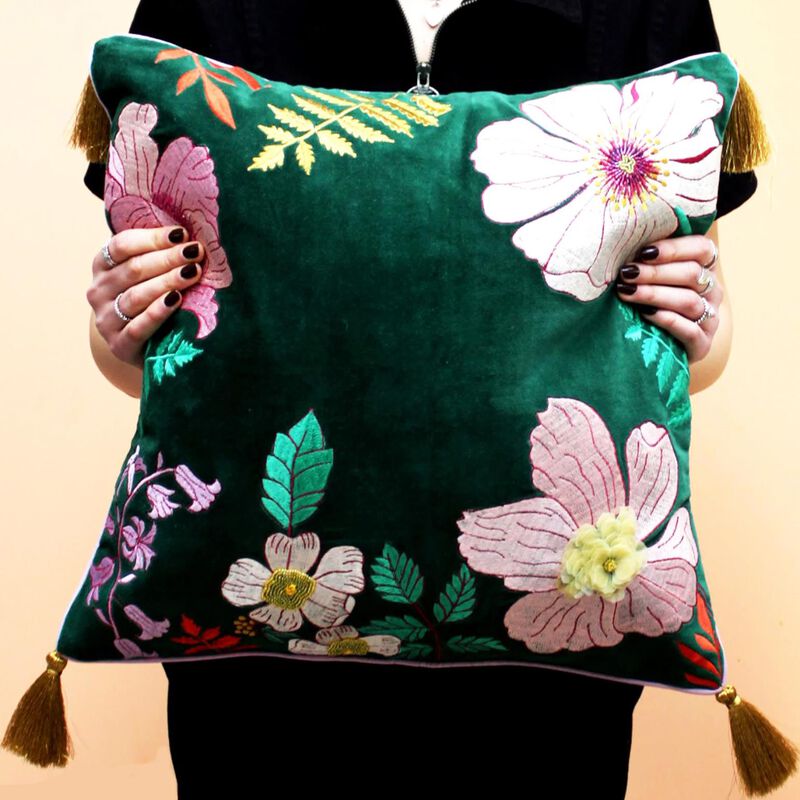 House Of Disaster Posy Teal Cushion image number 2