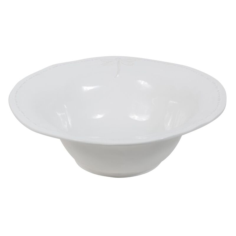 French Country Dragonfly Stoneware White Salad Bowl Large image number 0