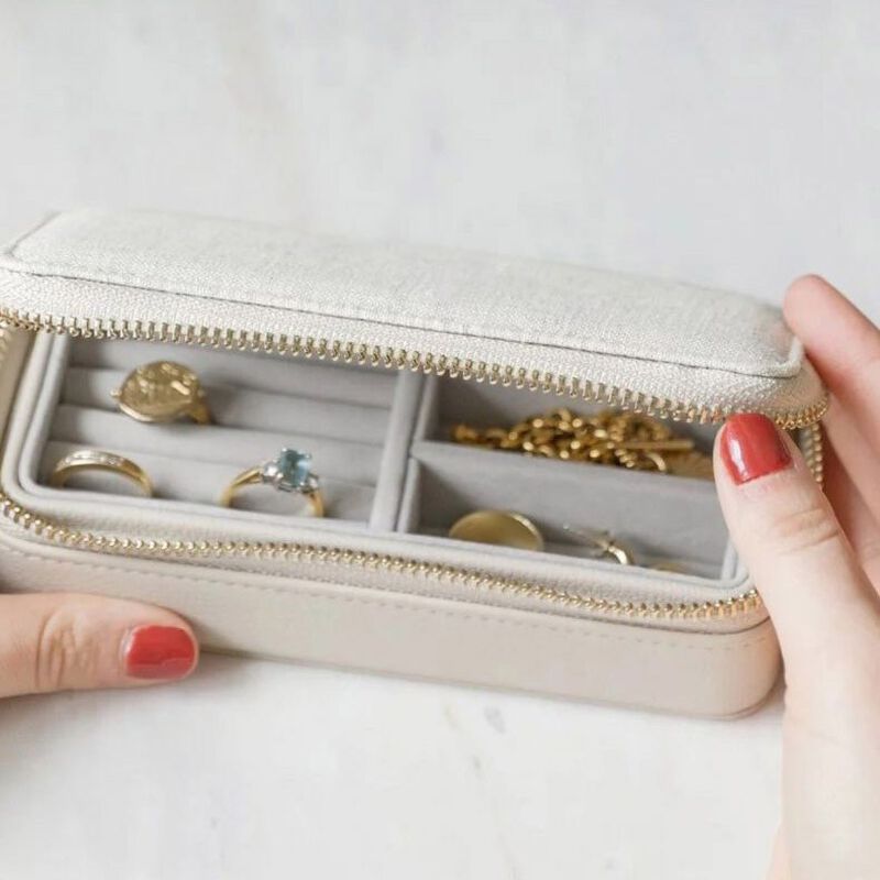 Stackers Travel Jewellery Box Zipped Oatmeal & Linen image number 1