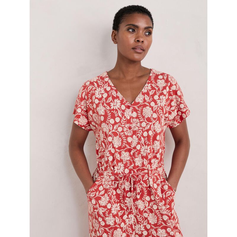 Seasalt Cornwall Rose Trellis Jumpsuit Carved Stems Tomato image number 3